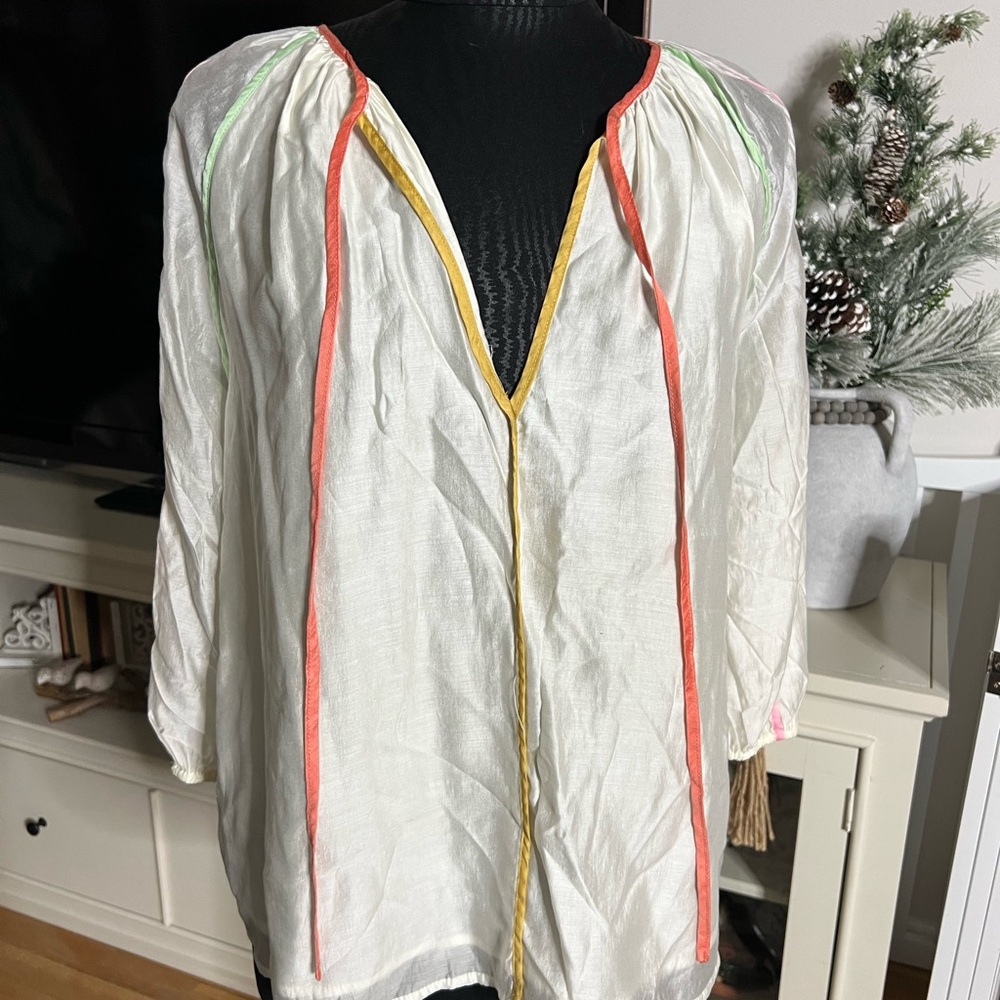 Current Air Peasant Blouse with Colorful Trim